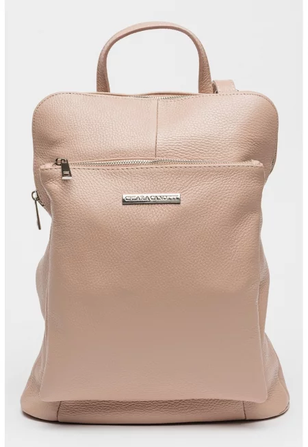 Кожена конвертируема раница с джобове с цип - Праскова