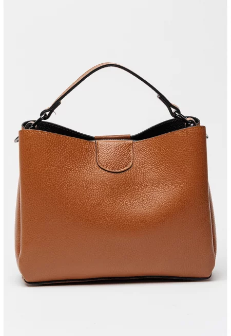 Кожена ръчна чанта с отделяща се презрамка - Коняк кафяв