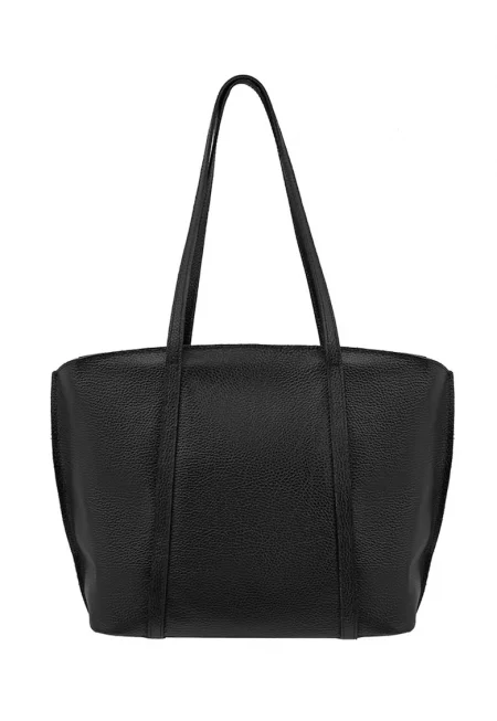 Кожена шопинг чанта с цип - Черен