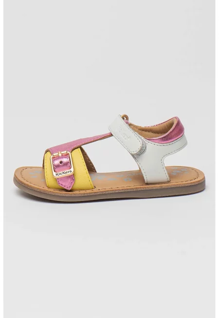 Кожени сандали с бляскав ефект - Бял/Розово