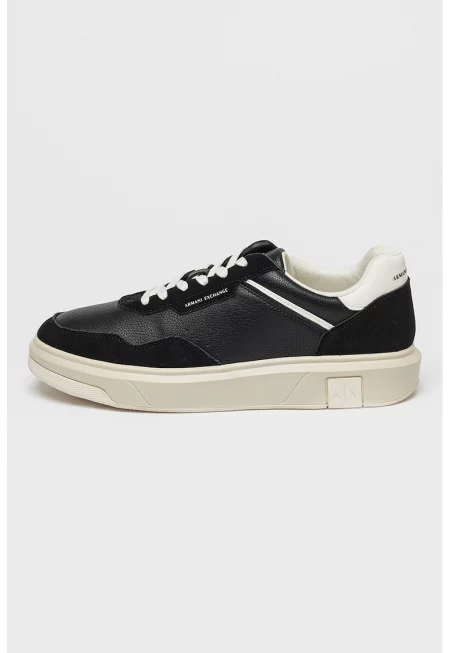 Маратонки с еко кожа и текстил - Черен/Мръснобял