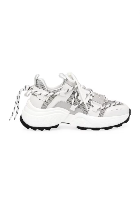 Масивни спортни обувки Tazmania с мрежа - Бял/Пепеляво сиво