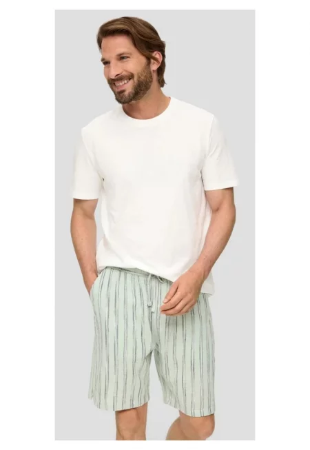 Мъжки къси панталони  от смес от памук и лен - с щампа на райета