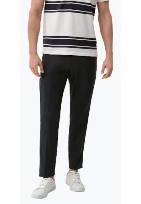 Мъжки панталон от лен и полиестер с прилепнала кройка - черен - Черен