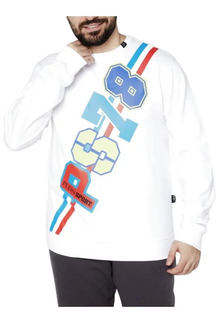 Мъжки суичър с принт -  бял - памук полиестер - oversize кройка