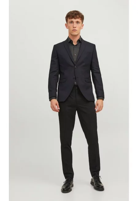 мъжко яке - едноредно сако - супер прилепнала кройка - черно - рециклиран полиестер