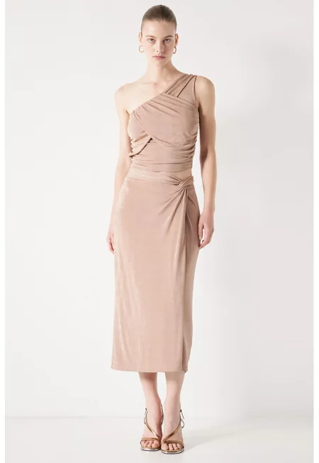 Миди пола с усукан детайл - Бежов