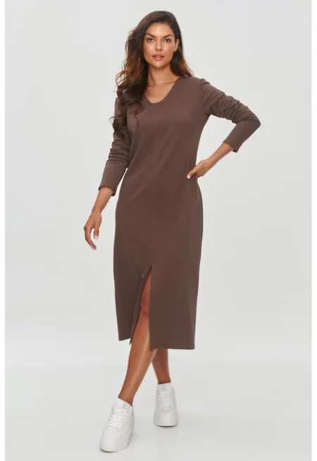 Миди рокля с предна цепка