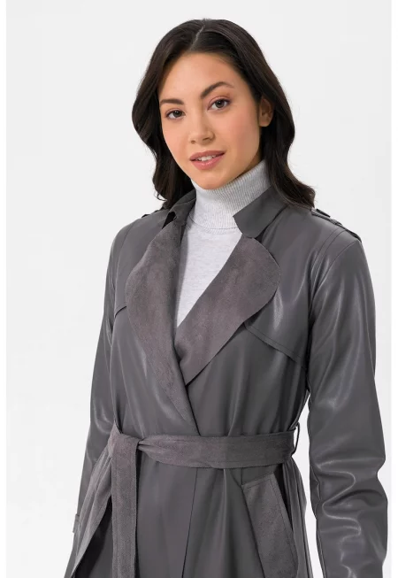 Палто от еко кожа с овални ревери