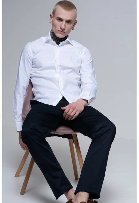 Памучна риза с дълги ръкави - Бял