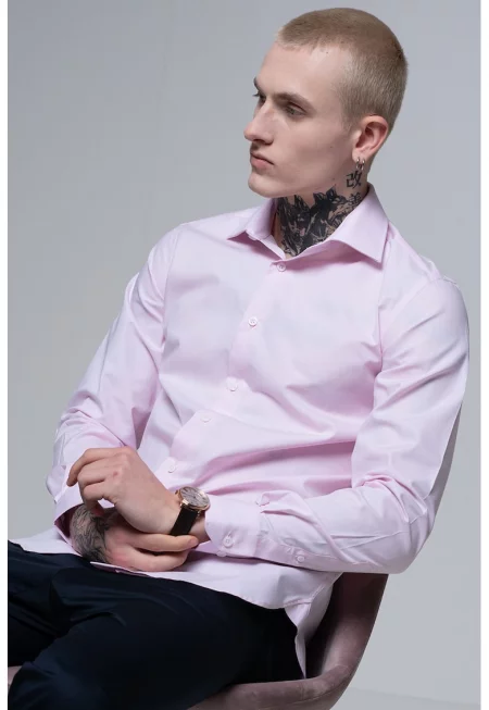 Памучна риза с дълги ръкави - Розово