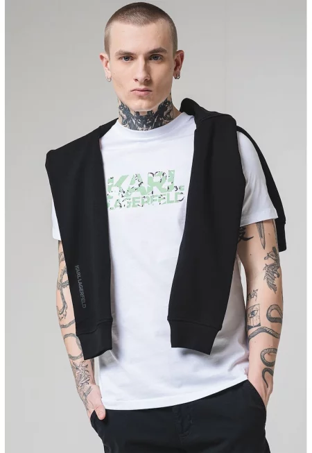 Памучна тениска с лого - Бял/Светлозелен