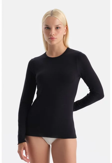 Пижамена слим блуза с кашмир - Черен -