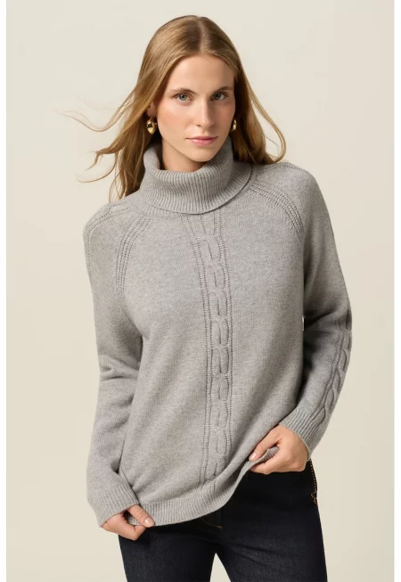 Плетен пуловер с вълна с поло и плетка осморка