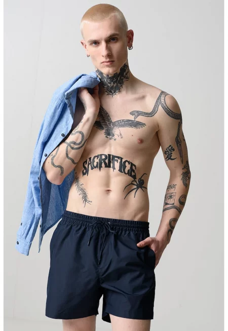 Плувни шорти с връзка и лого - Тъмносин