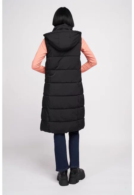 Подплатен дълъг елек с качулка