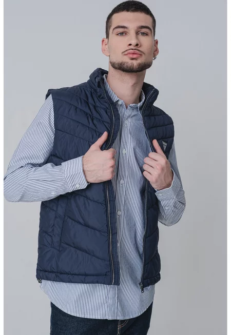 Подплатен елек с джобове - Тъмносин