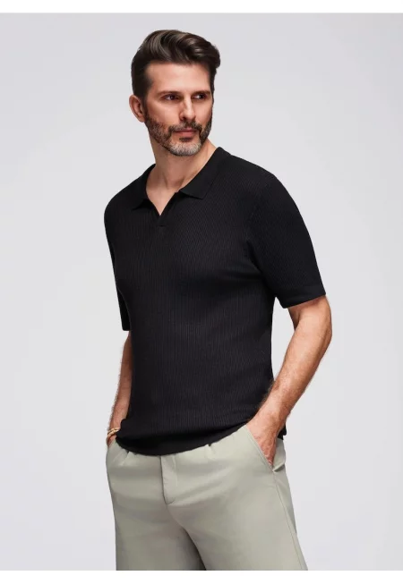 Поло тениска от вискоза  OM-POSS-0160 - Черен
