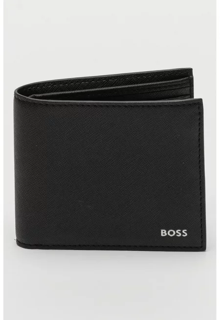 Портфейл Zair от кожа Сафиано с прегъване - Черен