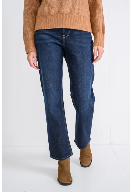 Прави дънки с висока талия - Тъмносин