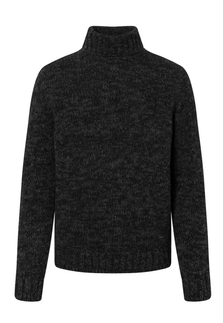 Pulover din tricot cu guler inalt JP1 - Черен