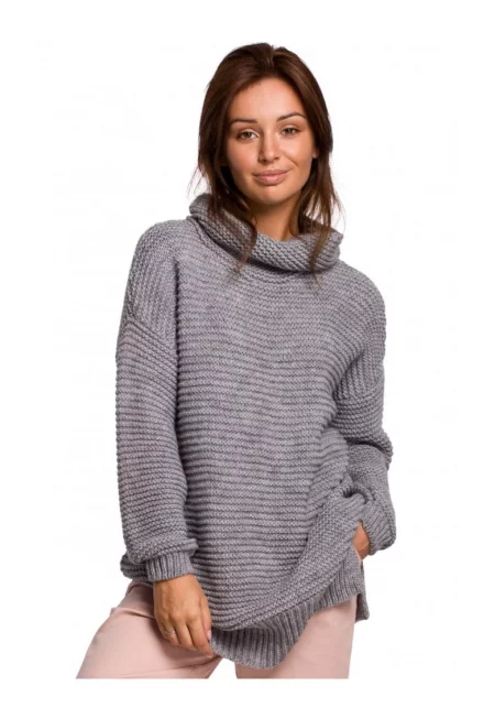 Пуловер с голяма яка - акрил/найлон/памук - сив - един размер