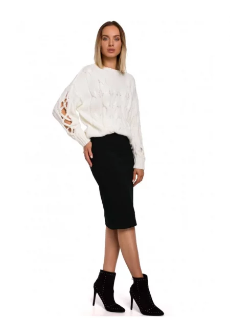 Пуловер с цепени ръкави  Акрил - Полиамид - Екрю