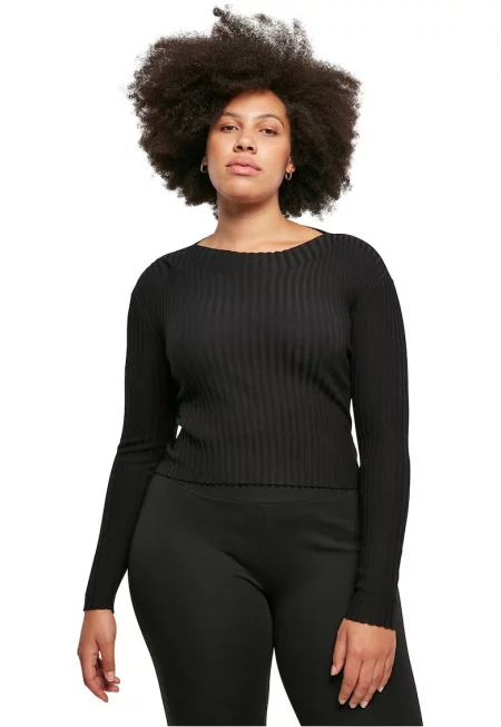 Пуловер с усукан детайл на гърба - Черен