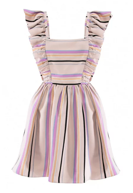 Раирана рокля с набирания - Многоцветен