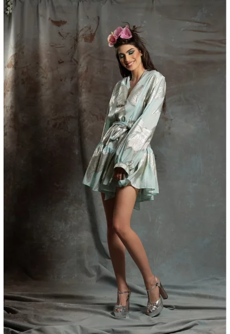 Разкроена къса рокля Calina с коприна - Зелен