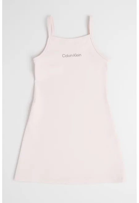 Разкроена рокля без ръкави - Бледо розово