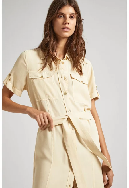 Разкроена рокля тип риза - Бежов