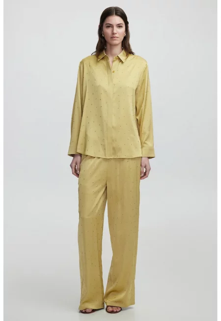 Риза с декоративни камъни - Шафраново жълто