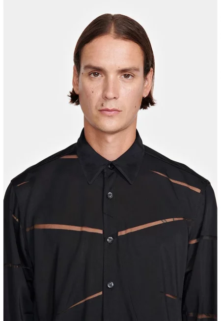 Риза с множество прозрачни детайли - Черен