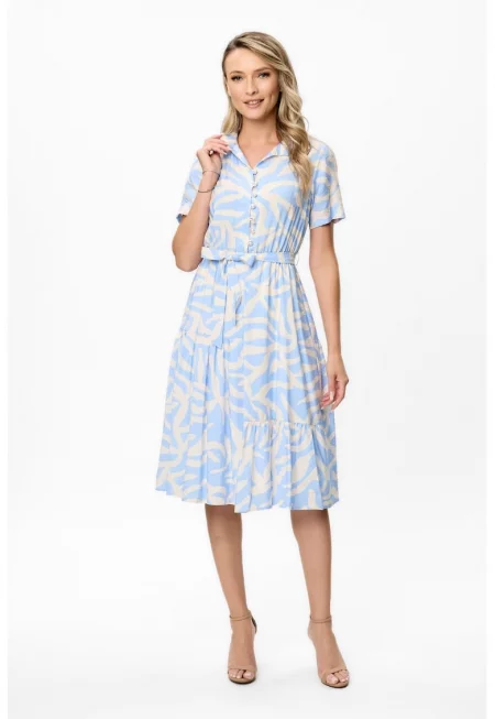 Рокля Ellia с десен - Син/Светло бежово