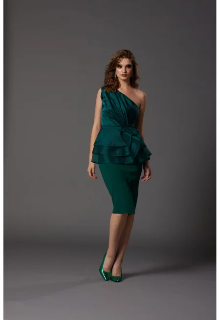 Рокля Odina с голо рамо - Тъмнозелен