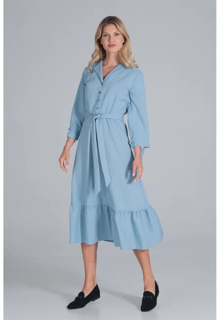 Рокля-риза  светлосиня - с колан - полиестер -