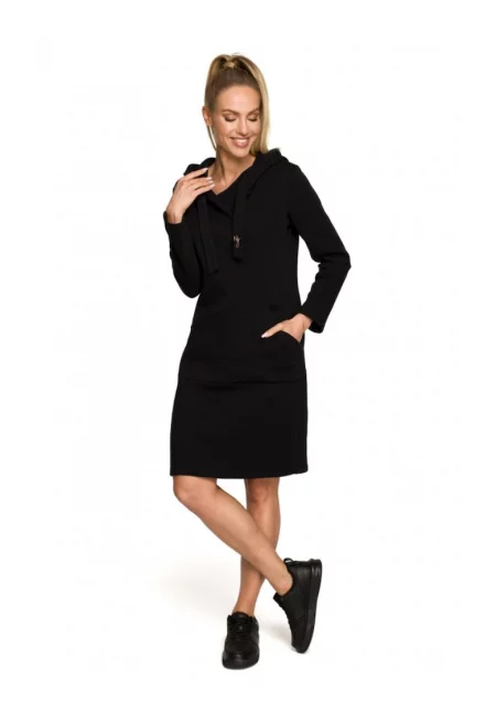 Рокля с качулка \ Памук - Екрю - Черен