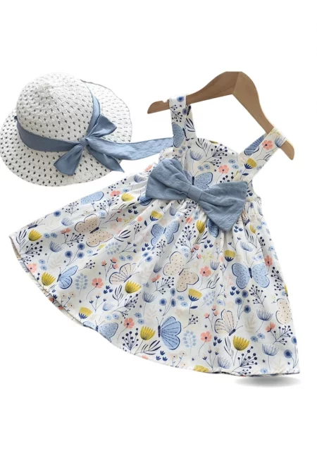 Рокля за момичета с панделки и шапка