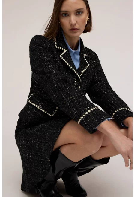 Сако от туид с контрасти - Бял/Черен