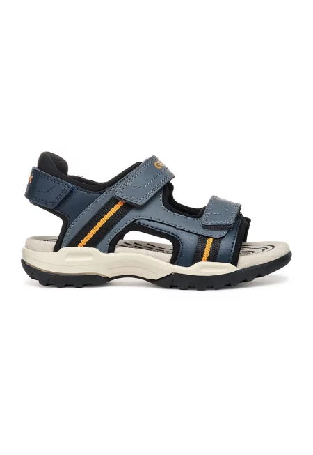 Сандали от еко кожа с велкро - Черен/Петролно синьо