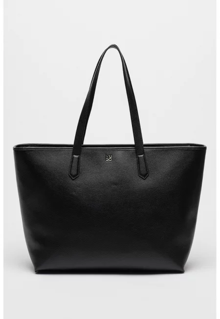 Шопинг чанта от еко кожа с цип - Черен