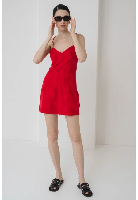 Шпиц рокля с памук - Червен