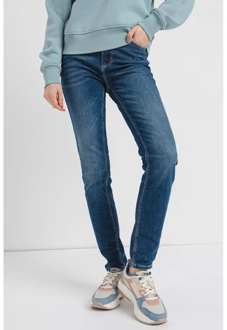 Скини дънки със захабен ефект - Тъмносин