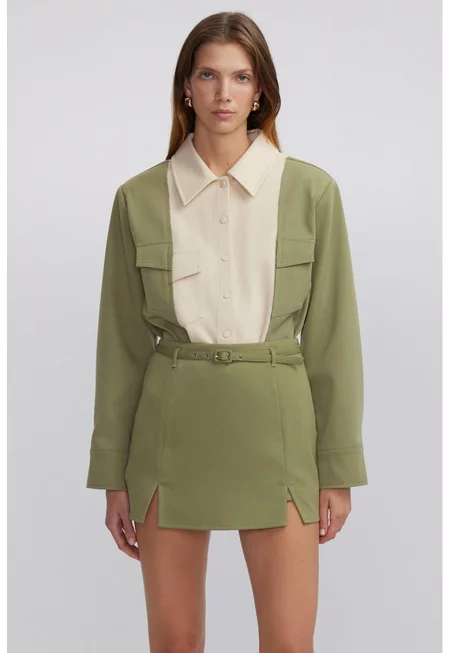 Скорт с тънък колан - Зелени аспержи