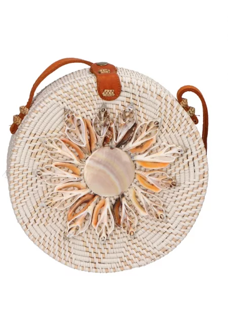 Сламена чанта през рамо - Бял/Светло бежово