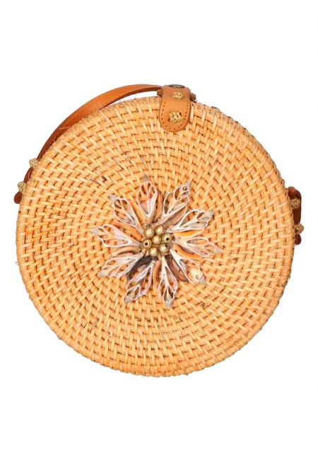 Сламена чанта през рамо - Златист/Канелено кафяво