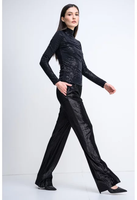 Слим блуза Drisila с пайети - Черен