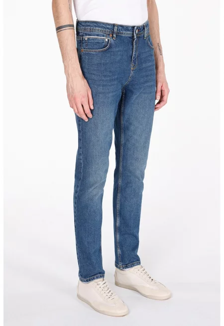 Слим дънки със средновисока талия - Син меланж