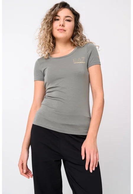 Слим тениска с модал - Зелен/Зелени аспержи